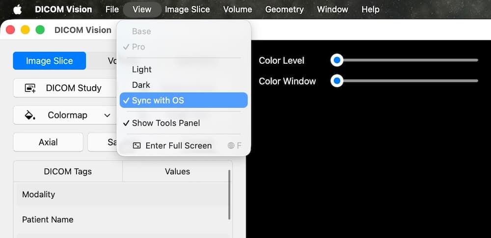 DICOM Vision macOS Interface