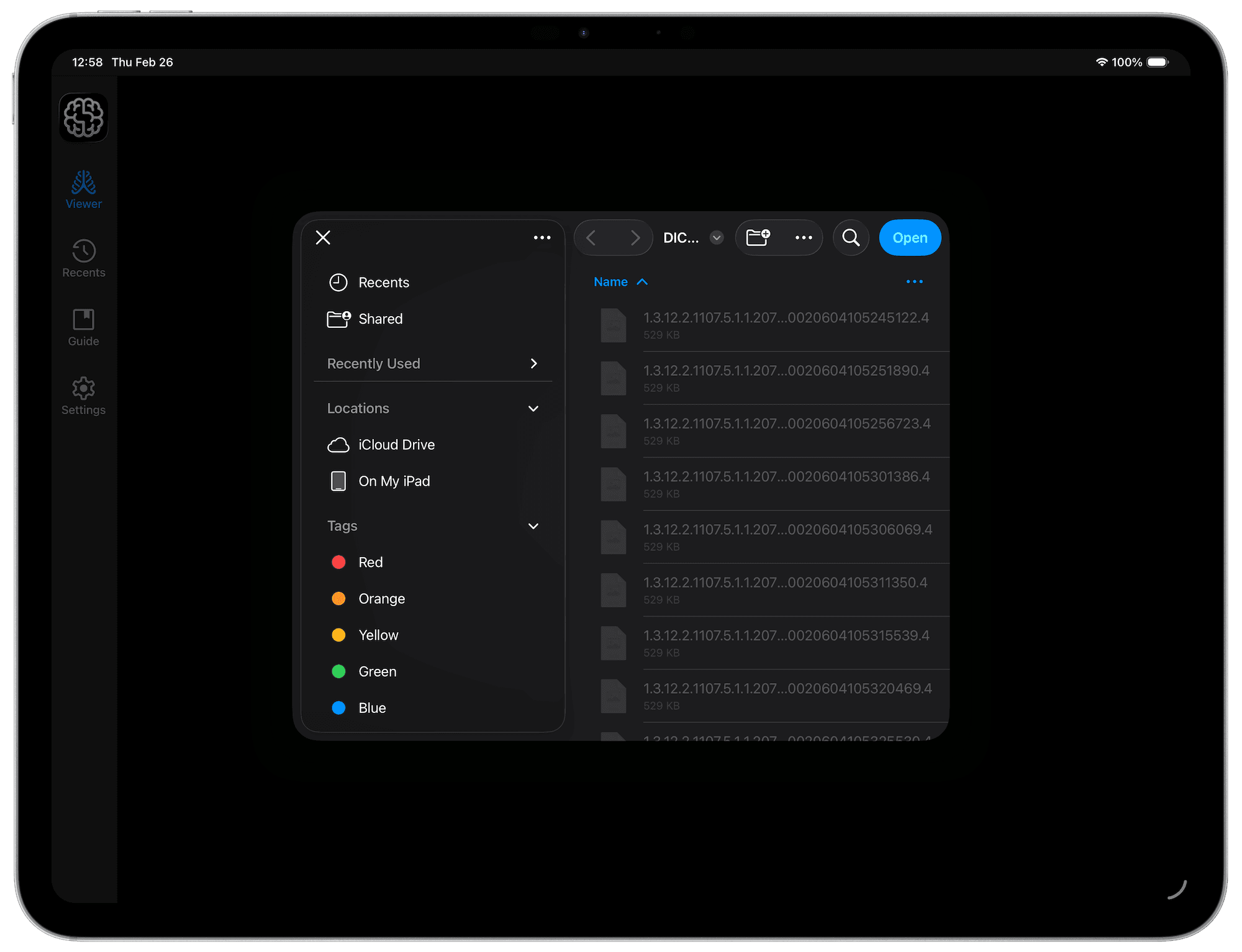 DICOM Vision Go on iPad - Select DICOM Folder