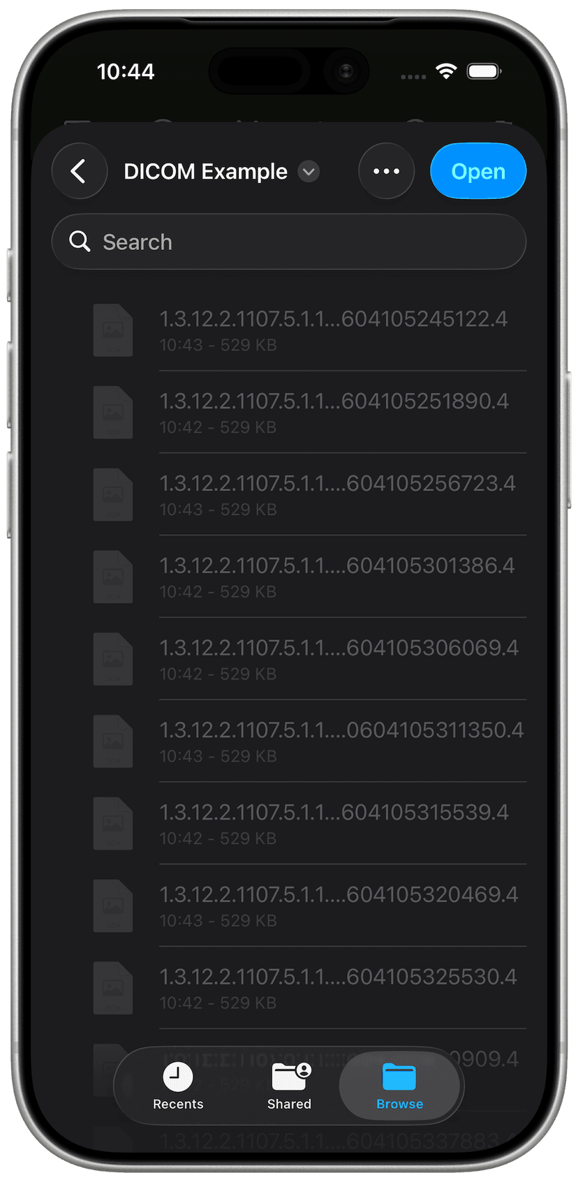 DICOM Vision Go on iPhone - Import Folder